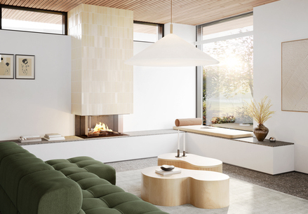 VISIO 70 3-sided BIO bioethanol fireplace in a bright living room