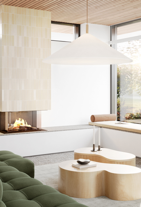 VISIO 70 3-sided BIO bioethanol fireplace in a bright living room