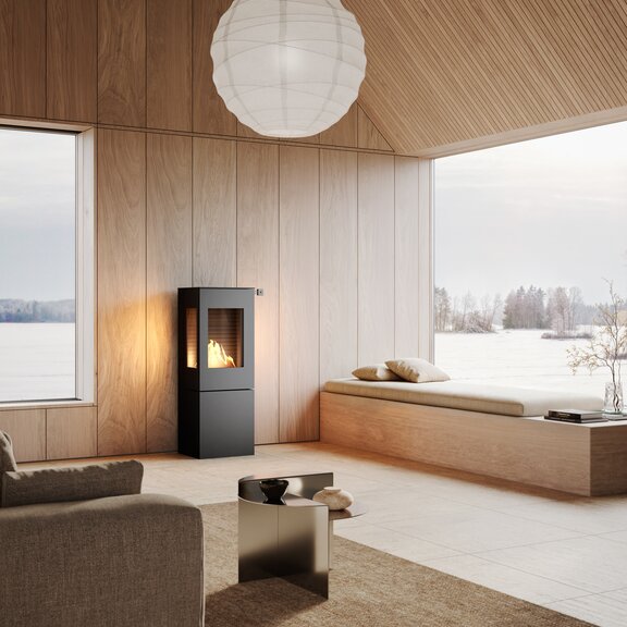 NEXO 120 BIO bioethanol stove in black in a natural living space