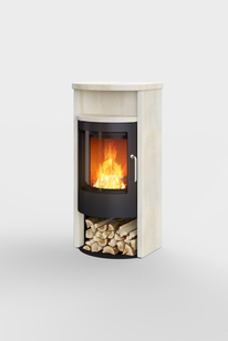 BANDO in natural stone Porto Wood stove BANDO clad in cream-coloured natural stone Porto