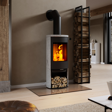 Wood stove CARO 120 with steel door in black and soapstone cladding