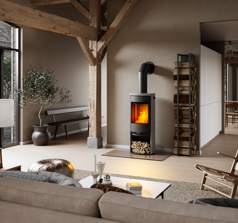 Wood stove CARO 120  with soapstone cladding in a rustic house