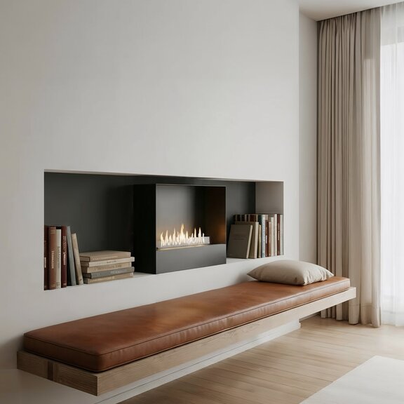 Milan freestanding bioethanol fireplace with black front panel