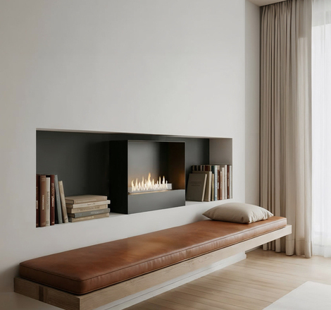 Milan freestanding bioethanol fireplace with black front panel