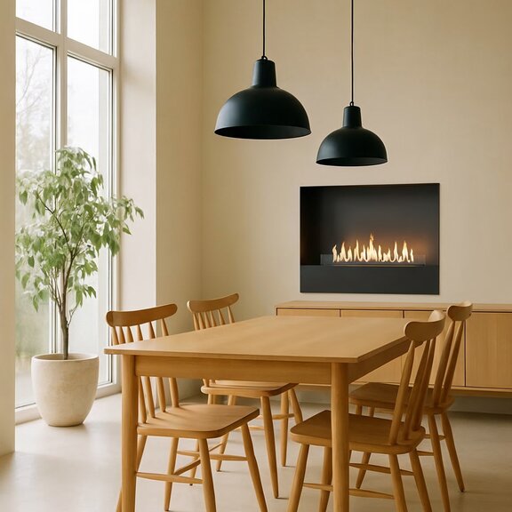 Milan bioethanol fireplace installed with black surround