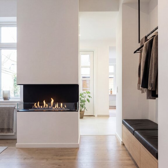 Montreal, 3-sided and fitted into a white wall in the entrance hall, with a wooden coat rack