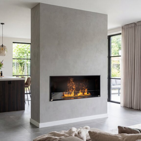 Hybrid Mist Electric Fire concrete wall kitchen living room