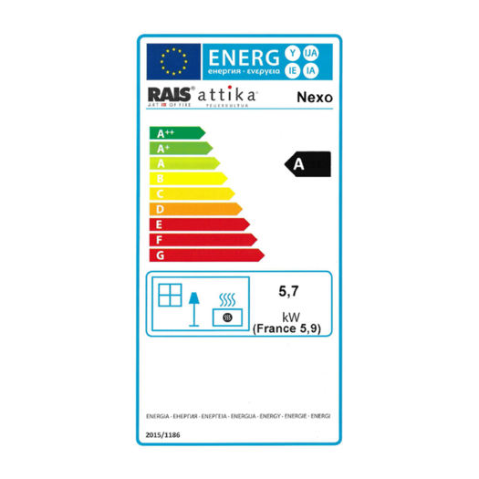 Energy efficiency label A for NEXO wood stove from Attika